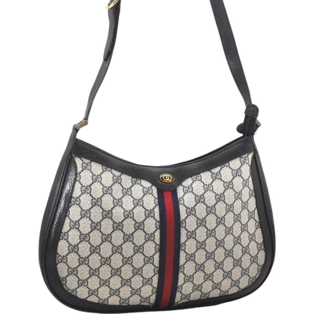 084273AR (E3) Gucci Shoulder Bag Sherry Line Navy Blue PVC - Picture 2 of 13